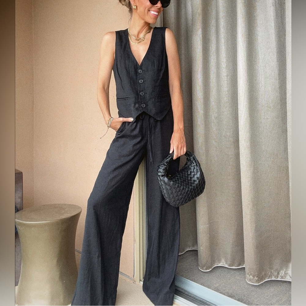 a new day Black Wide-Leg Linen Pants